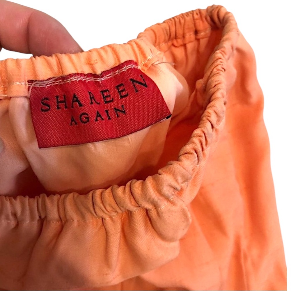 VTG SHAREEN AGAIN Reworked Vintage Silk Fabric Peach Strapless Tube Midi Dress - Picture 9 of 16